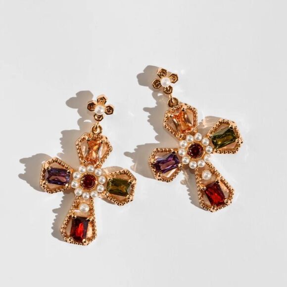 Bohemian cross earrings A954 - Picture 1 of 5